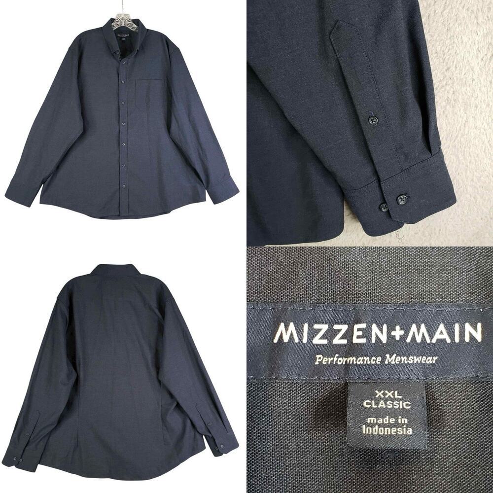 Mizzen Main Shirt Men’s Size XXL Performance Long Sleeve Button Up Navy Blue